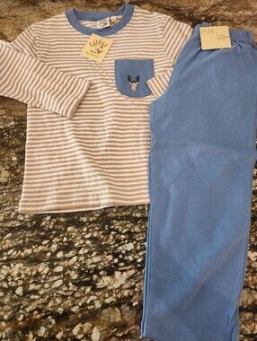 Kids Light Blue & Cream Striped Deer Pocket Set